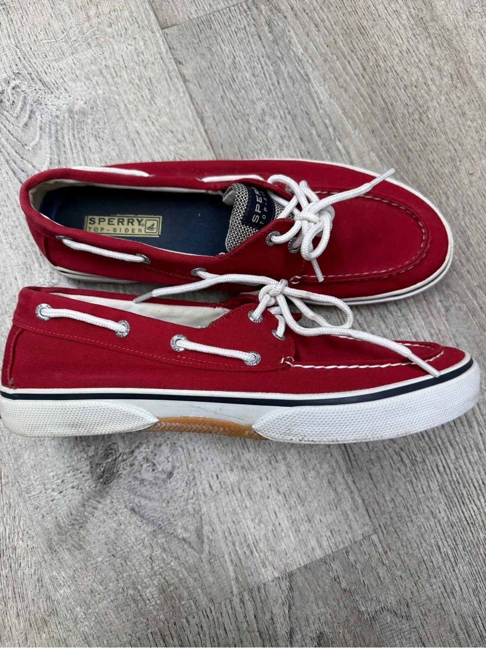 Sperry Red Canvas Men’s Boat Shoes with White Laces